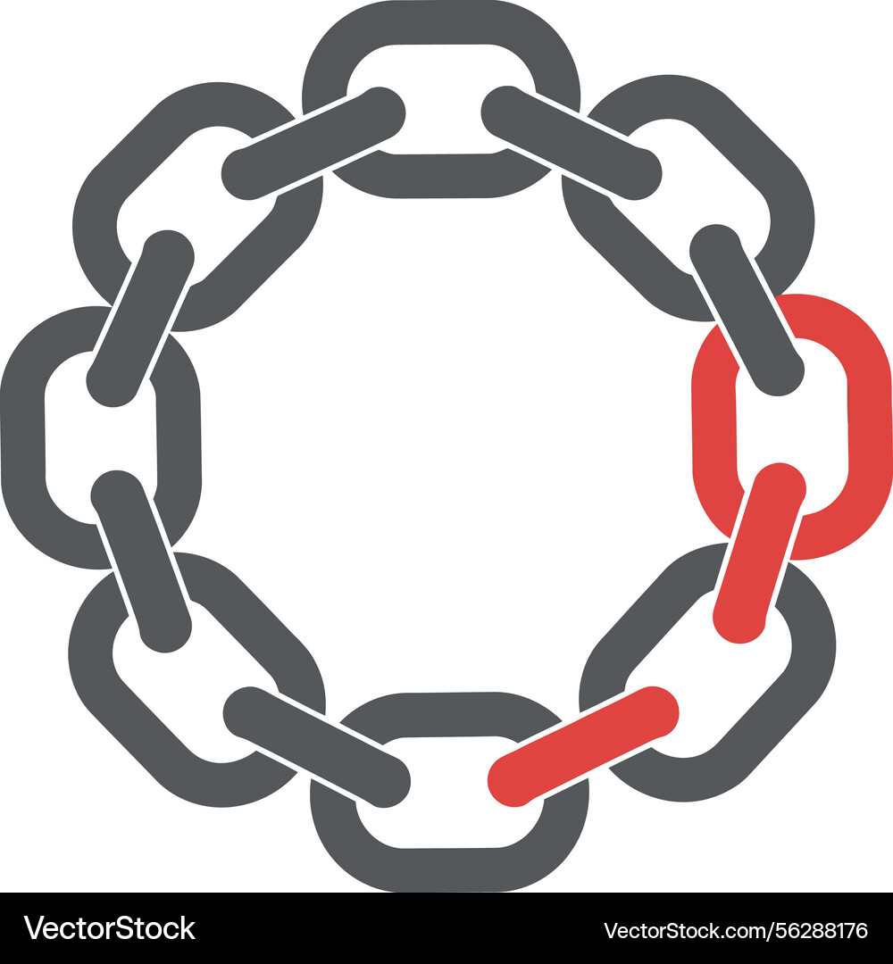 Circular chain link with highlighted broken Circular chain link with highlighted broken Vector Image