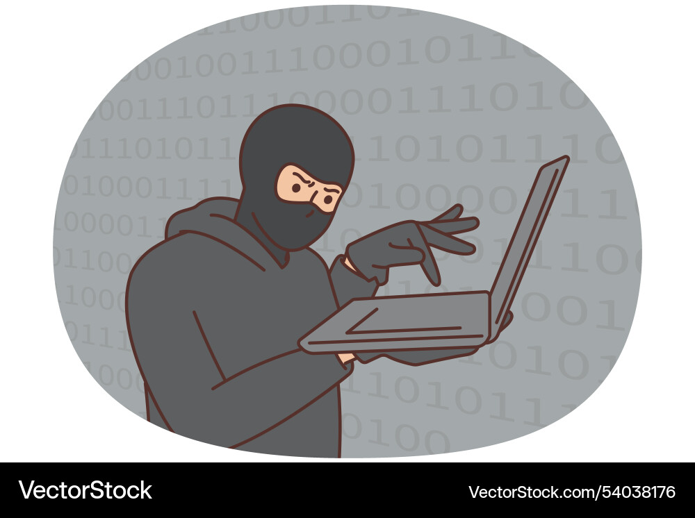 Hacker cybercriminal with laptop stealing users Hacker cybercriminal with laptop stealing users vector image