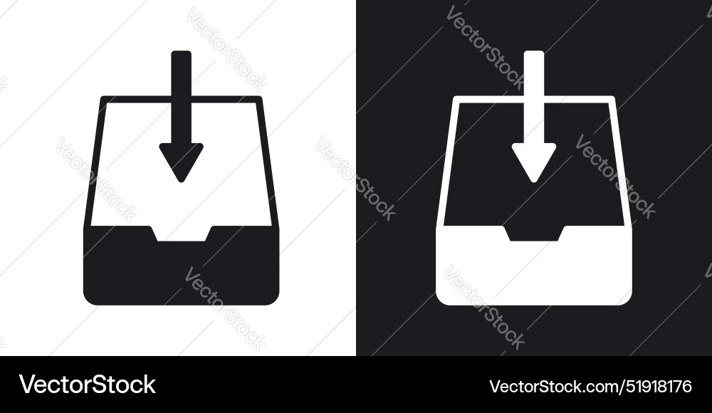 Inbox icon set in solid black and white color Vector Image