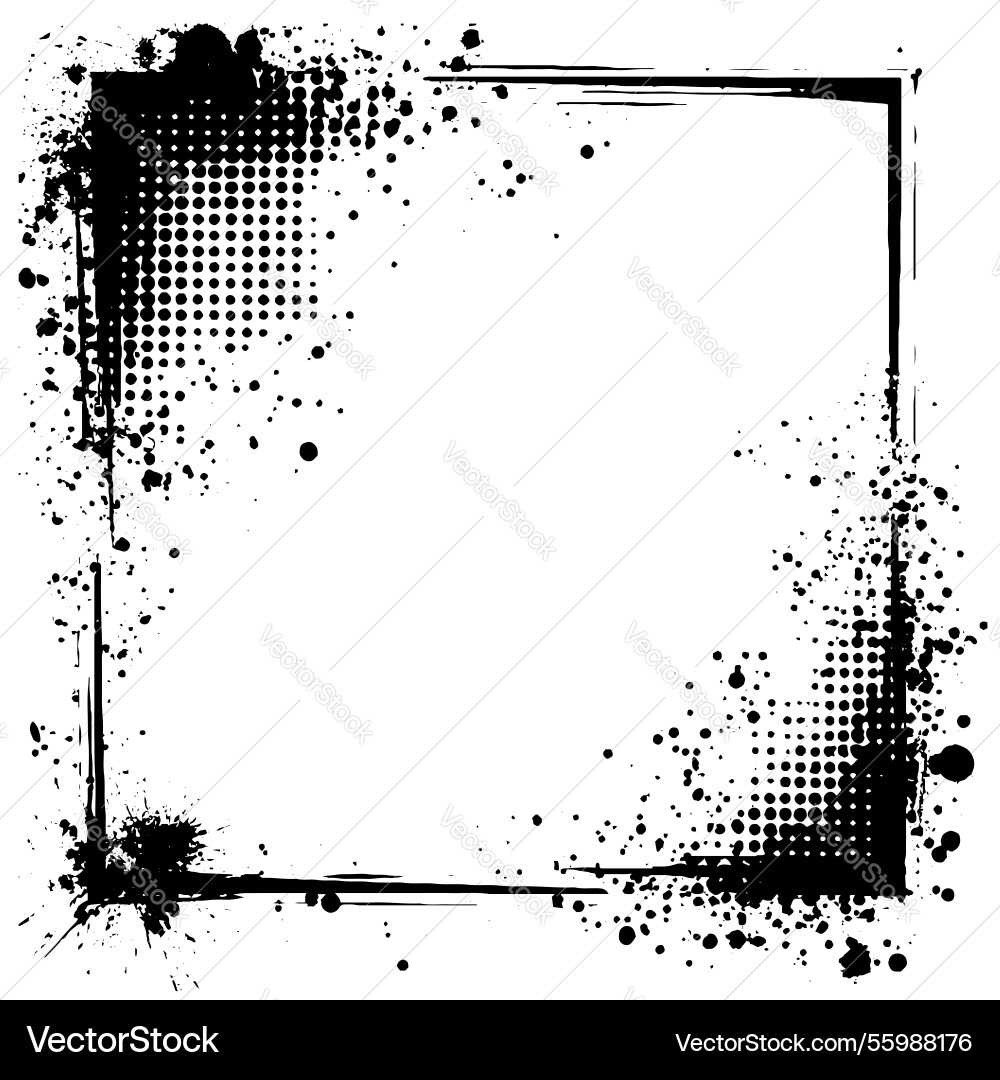Ink frame border and halftone dot pattern Vector Image