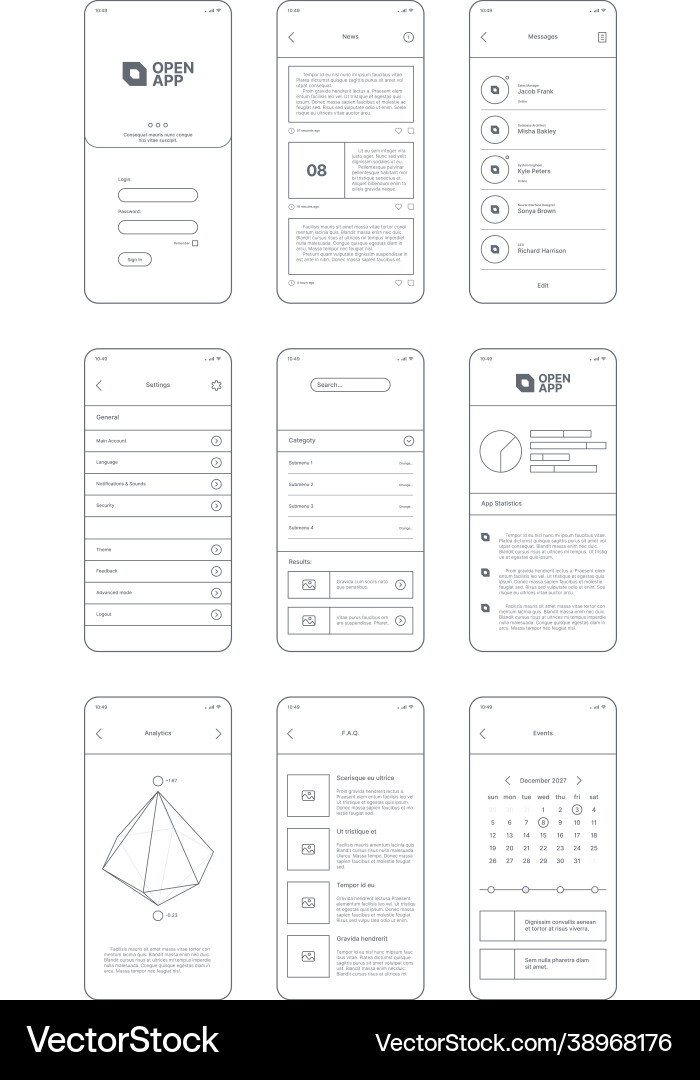 Line Wireframe UI Kit - Minimalist Web Templates vector image