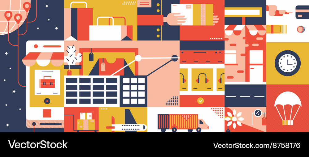 Mobile E-commerce Shopping Background vector image