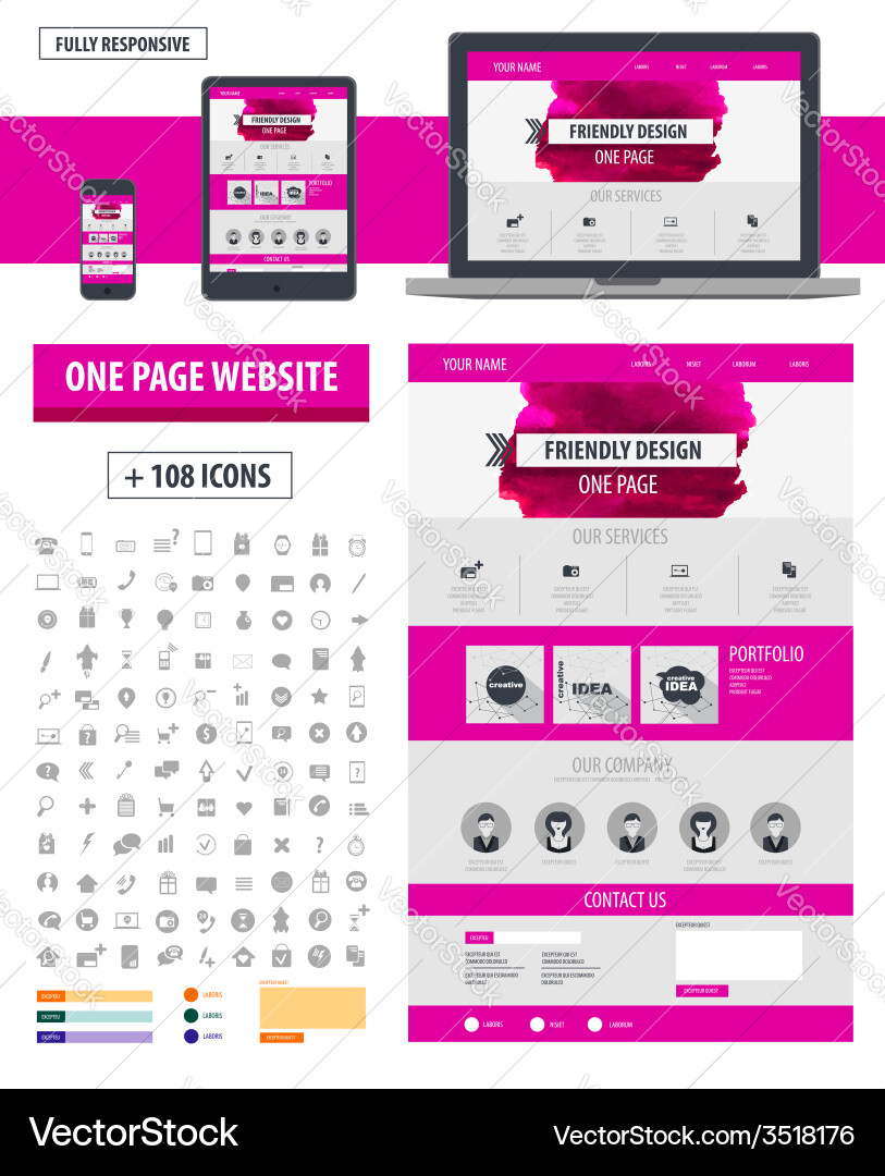 Responsive One Page Website Template vector image