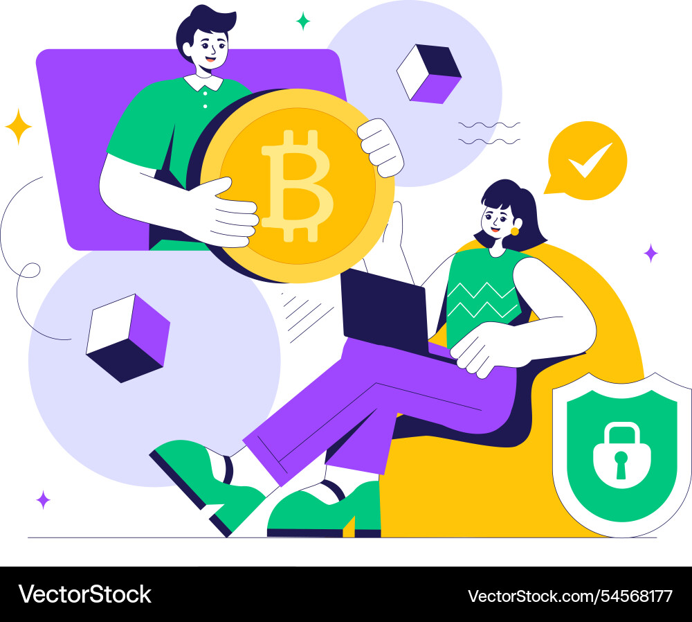 Blockchain featuring a tech architect working Blockchain featuring a tech architect working vector image