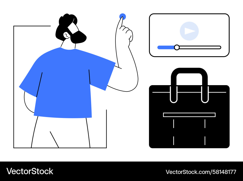 Man Using Media Player - Productivity Vector Image