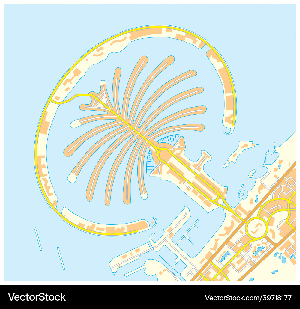Road map of palm jumeirah islands dubai united Road map of palm jumeirah islands dubai united vector image