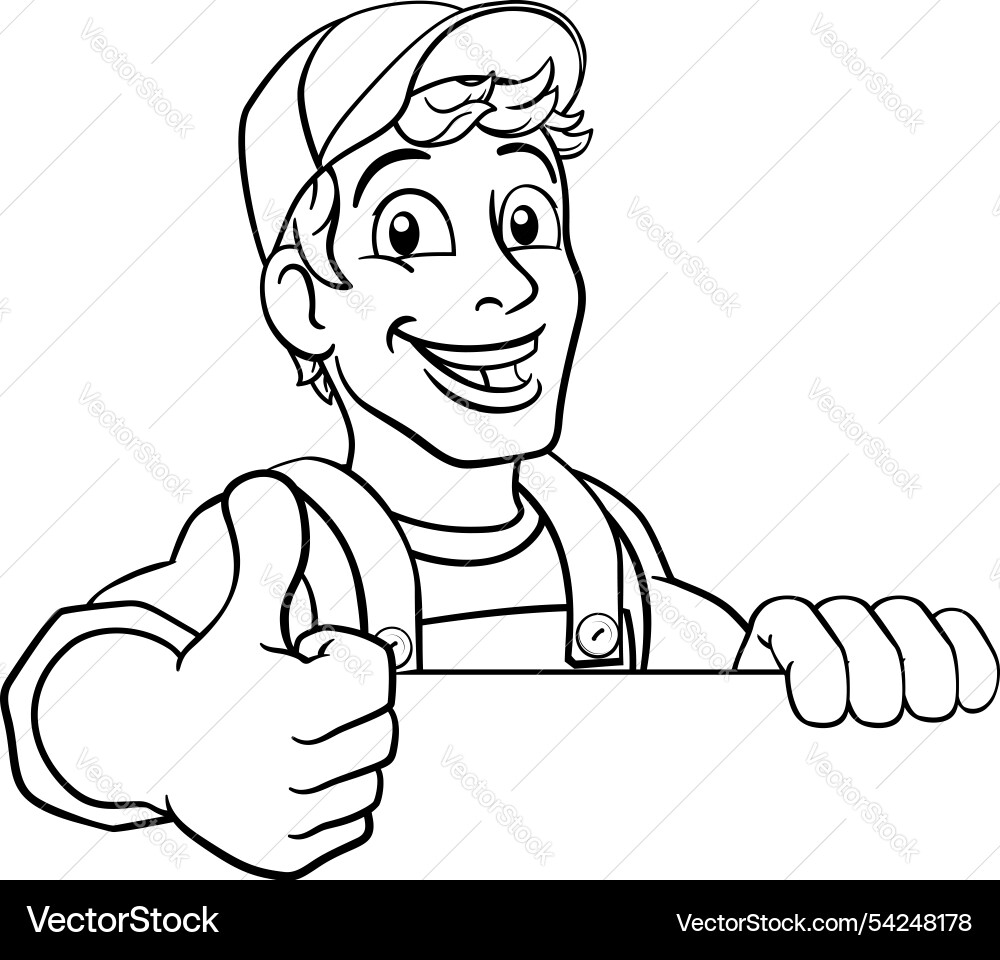 Handyman Cartoon Pfleger Bau Mann Schild Handyman Cartoon Pfleger Bau Mann Schild vektorbild