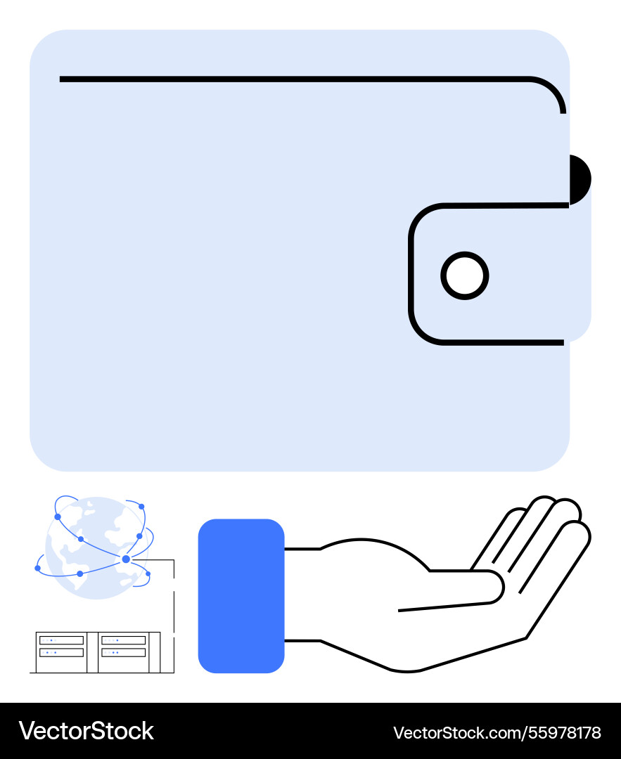 Open hand with wallet global connection icons Open hand with wallet global connection icons Vector Image