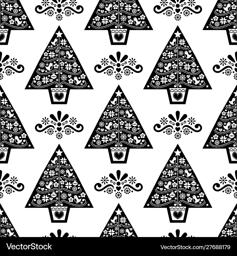 Christmas tree folk art seamless pattern Christmas tree folk art seamless pattern vector image