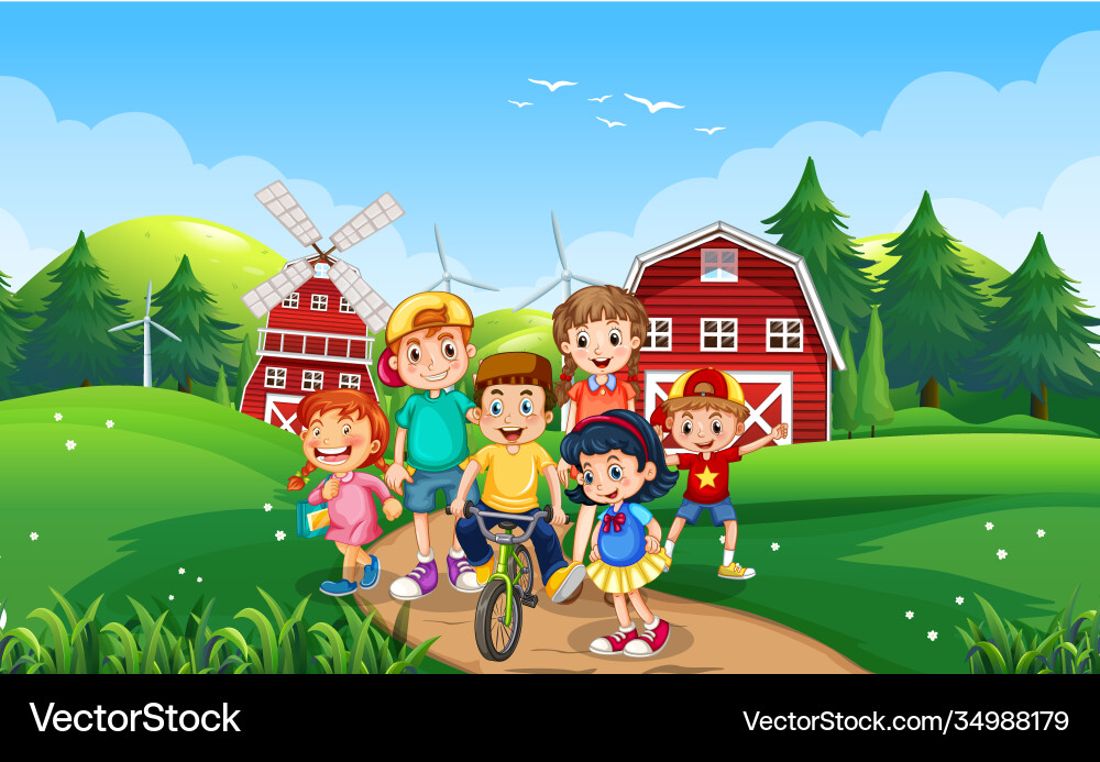 Happy kids playing outdoor nature Happy kids playing outdoor nature vector image