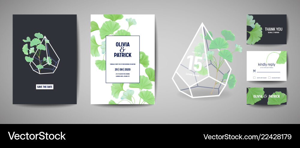 Set von botanischen Retro Hochzeit Einladungskarte Set von botanischen Retro Hochzeit Einladungskarte vektorbild