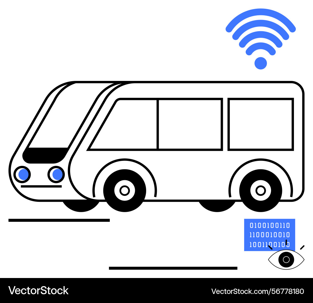 Autonomous bus with wireless connectivity and data vector image