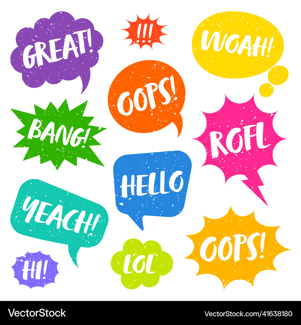 Colorful grunge comic speech bubbles Colorful grunge comic speech bubbles vector image