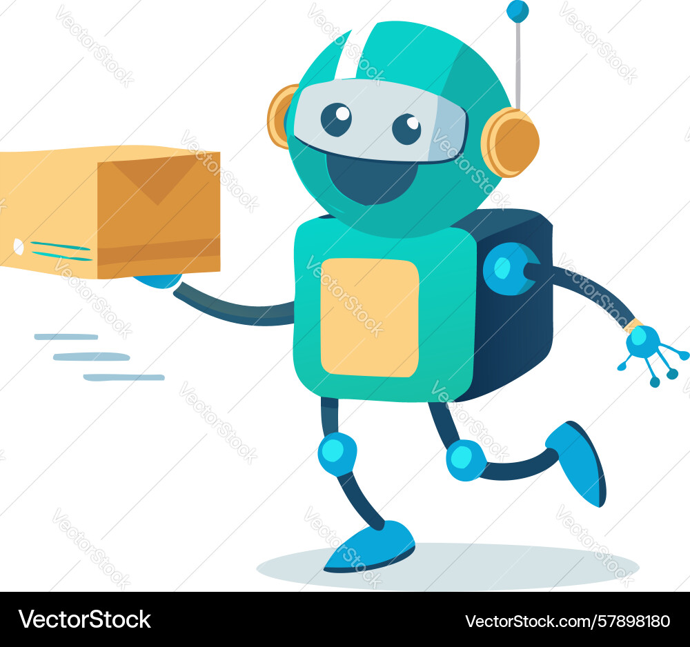 Friendly delivery robot with package box design Vector Image