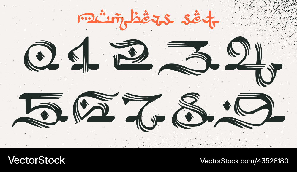 Numbers set in arabic script style rough brush Numbers set in arabic script style rough brush vector image