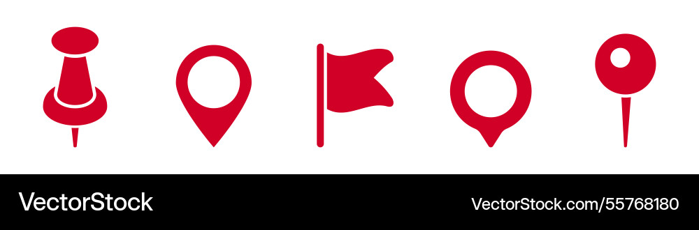 Red location markers and flags with varied vector image