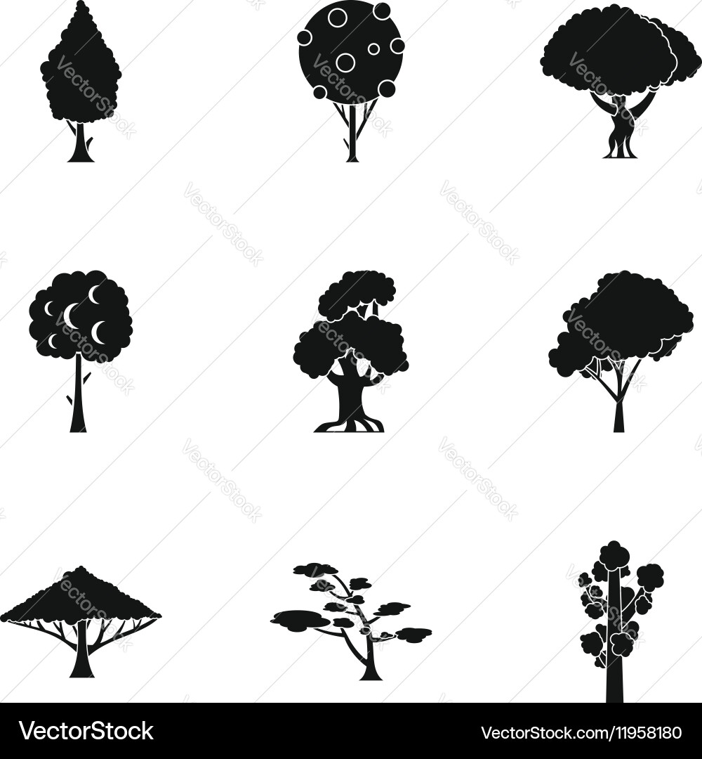 Types of trees icons set simple style vector image