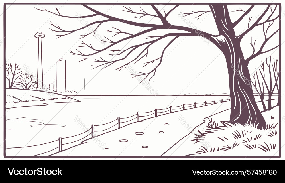 Winter forest path with bare tree design vector image
