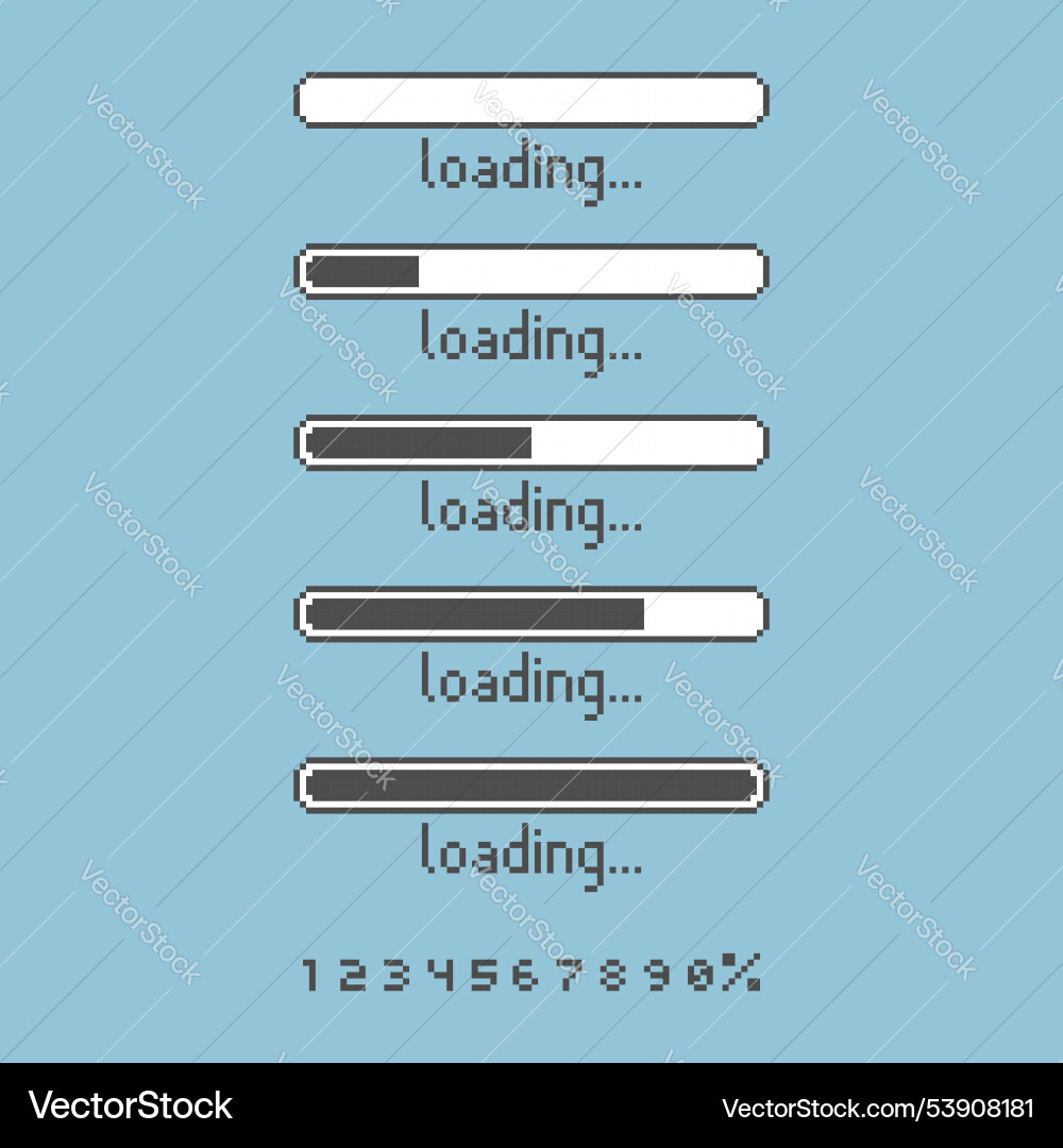 8bit pixel art loading process counter bar 8bit pixel art loading process counter bar vector image