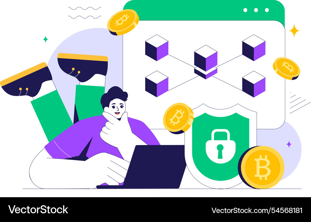 Blockchain featuring a tech architect working Blockchain featuring a tech architect working vector image