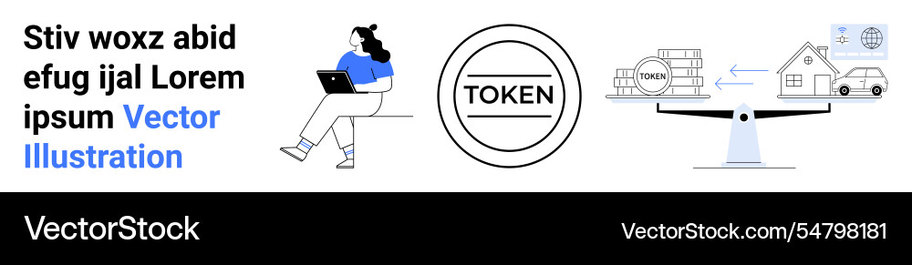Crypto token concept with work-from-home element Crypto token concept with work-from-home element vector image