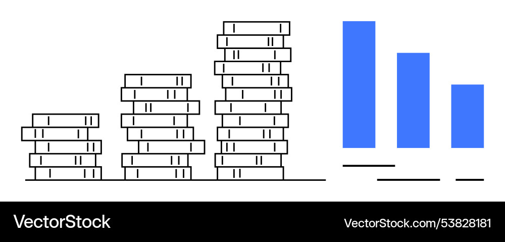 Graphs and stacked coins representing financial Graphs and stacked coins representing financial vector image