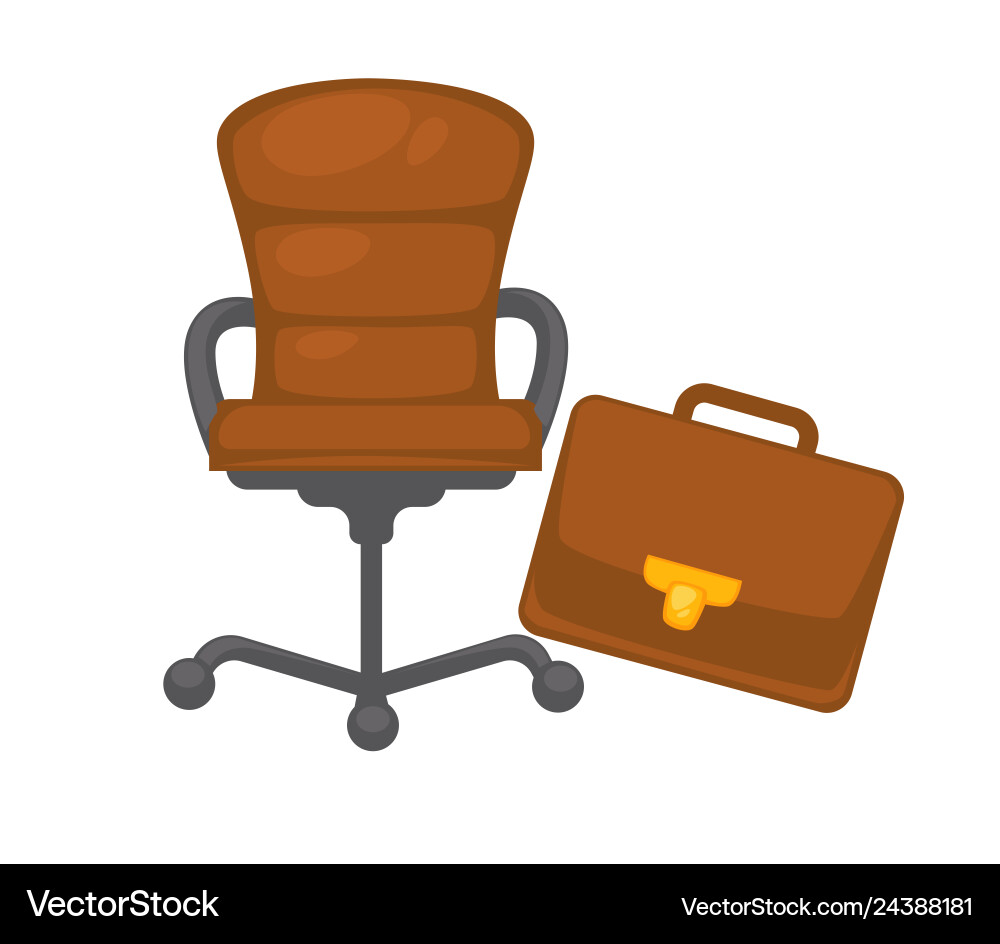 Office chair and briefcase isolated objects Office chair and briefcase isolated objects vector image