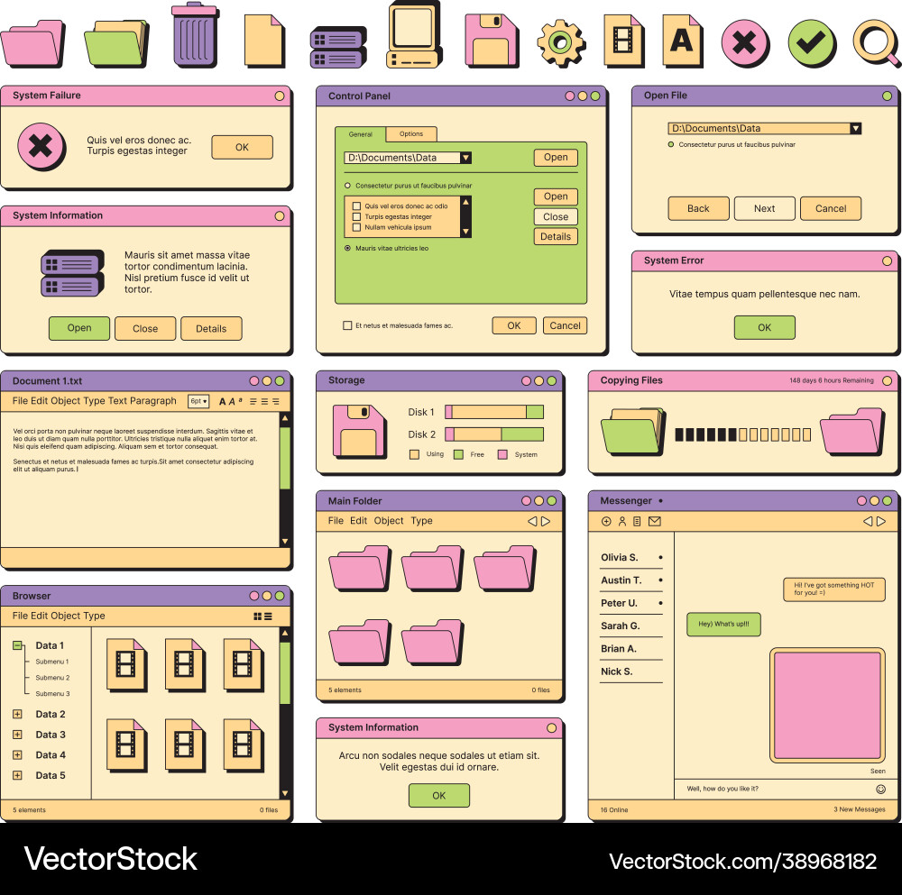90s Web UI Retro Computer Interface vector image