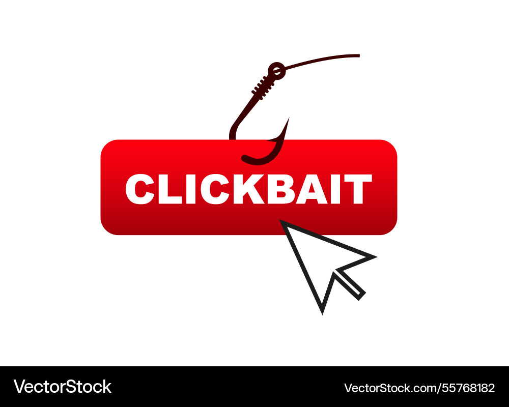 Clickbait concept with hook and cursor over vector image