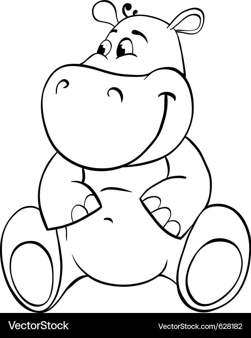 Cute Hippo Outline Vektorbild