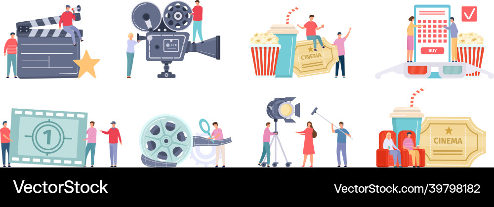 Flat tiny characters recording making Flat tiny characters recording making vector image