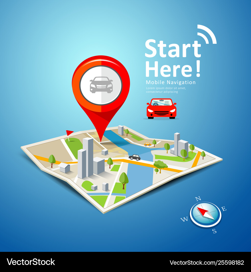 Folded maps car navigation with red color Folded maps car navigation with red color vector image