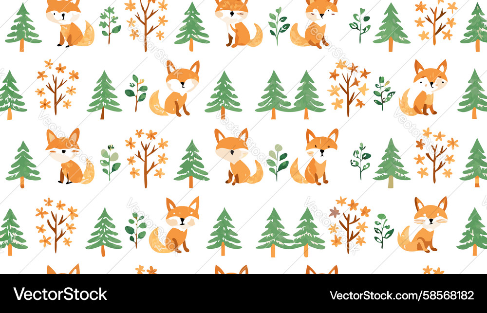 Fox and Pine Tree Pattern Vector Image