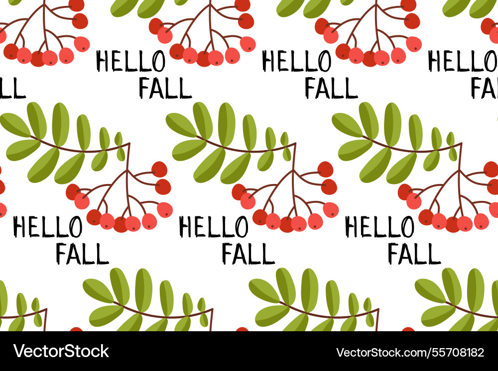 Hello fall berries and branches pattern Hello fall berries and branches pattern vector image