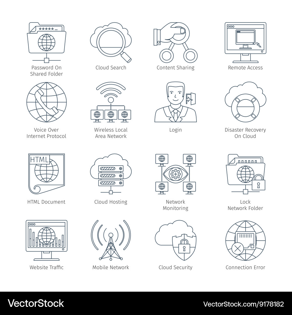 Internet and network thin line icons vector image