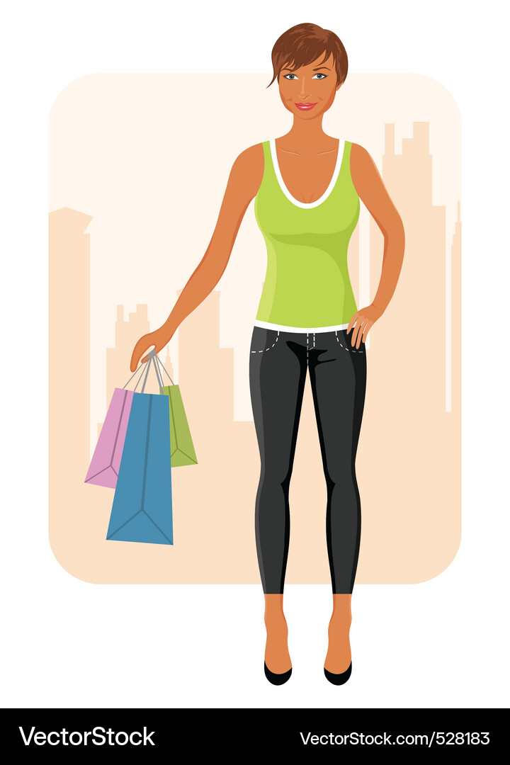 Girl with purchases goes around city Vector Image