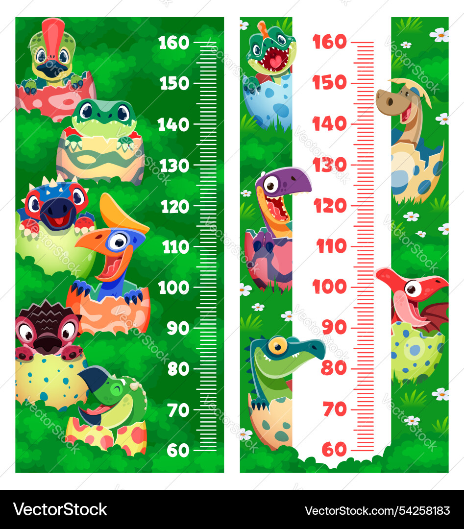 Kids height chart ruler with funny dino characters Kids height chart ruler with funny dino characters vector image