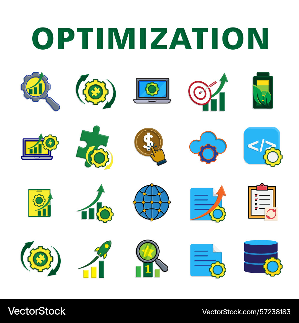 Optimization icon set database workflow seo vector image