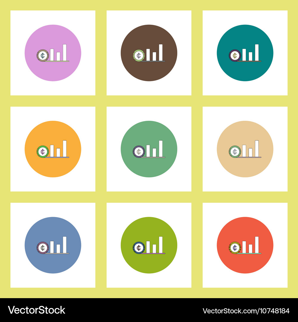 Flat icons set of column chart and currency Vector Image