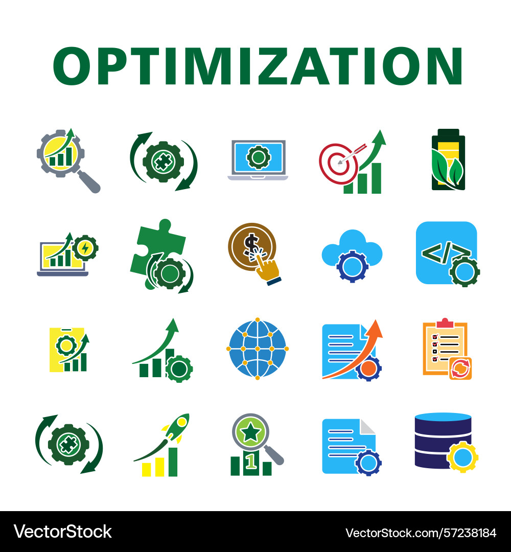 Optimierung Icon-Set Datenbank-Workflow seo Optimierung Icon-Set Datenbank-Workflow seo Vektorbild