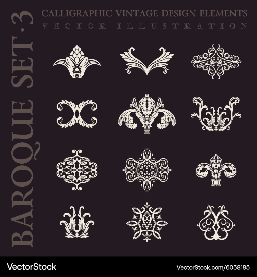 Baroque Calligraphic Ornament Set Vector Image