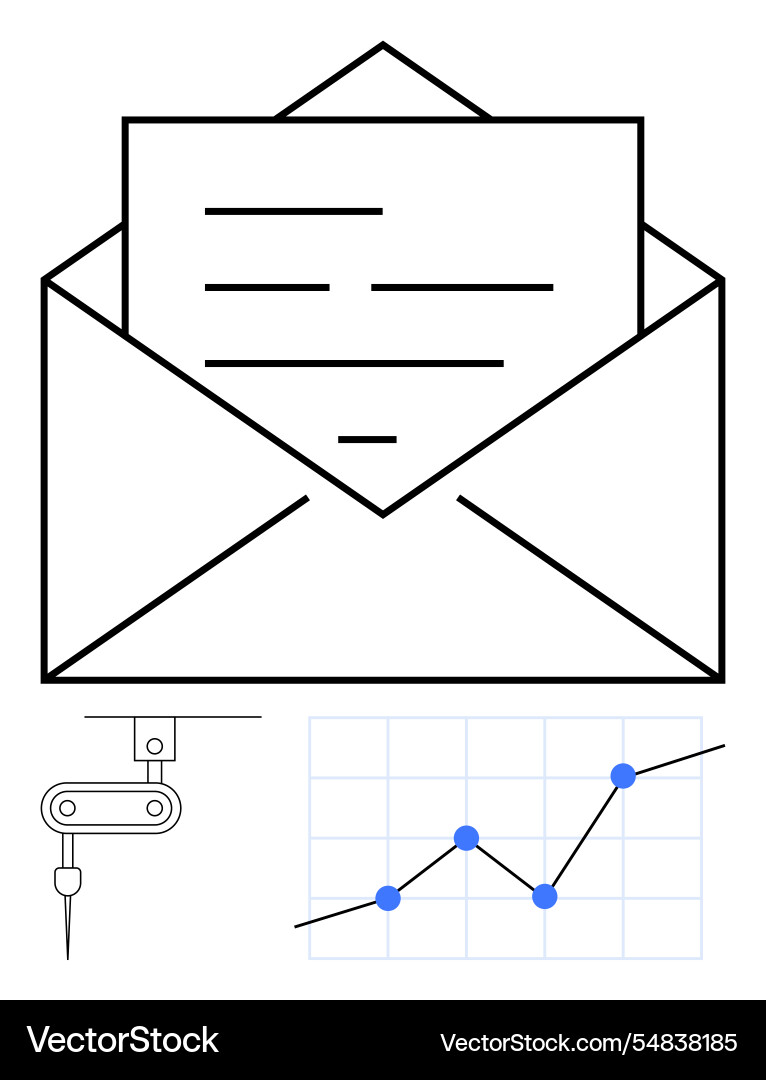 Envelope with letter robot arm and graph Vector Image