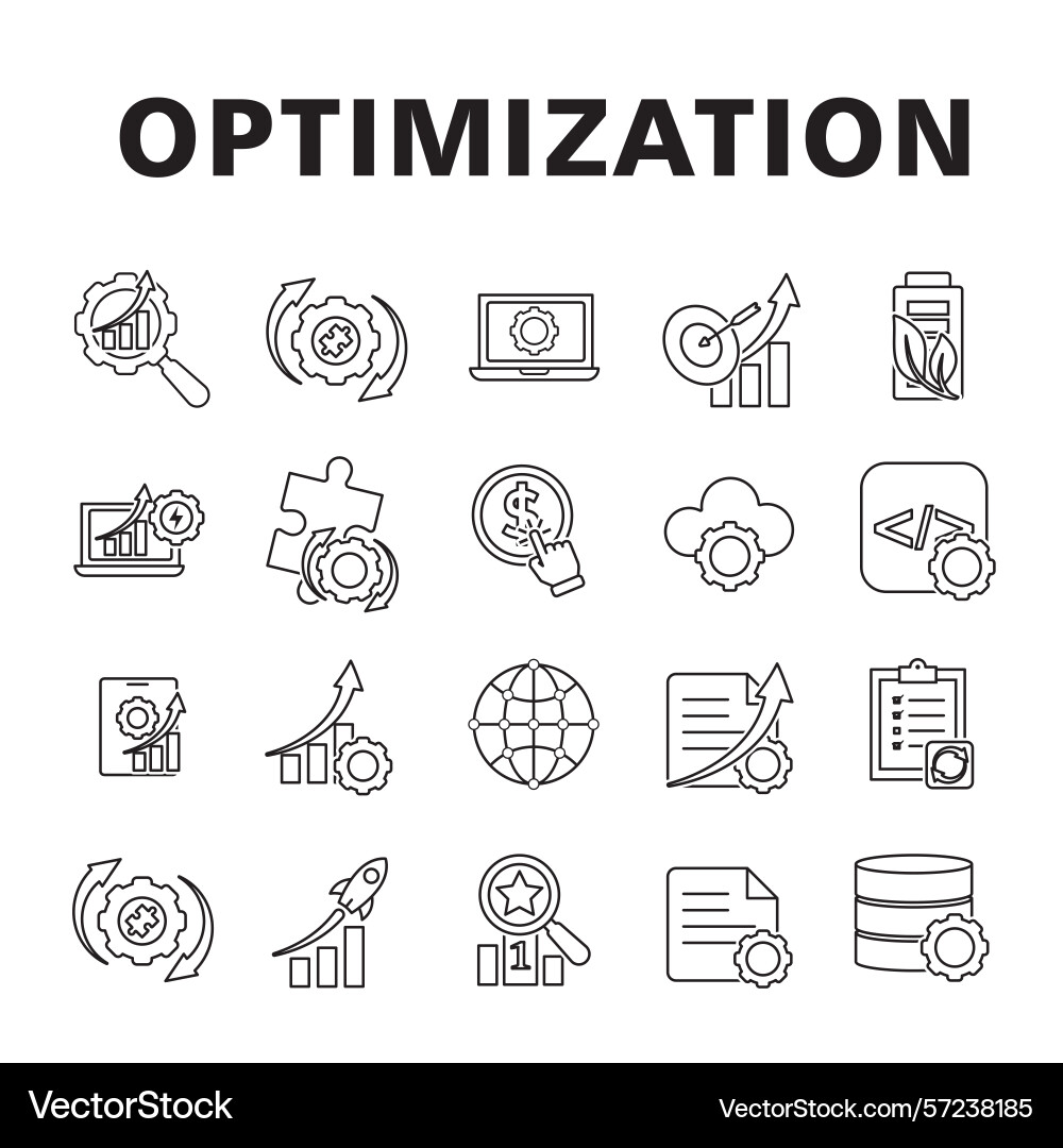 Optimization icon set database workflow seo Optimization icon set database workflow seo vector image