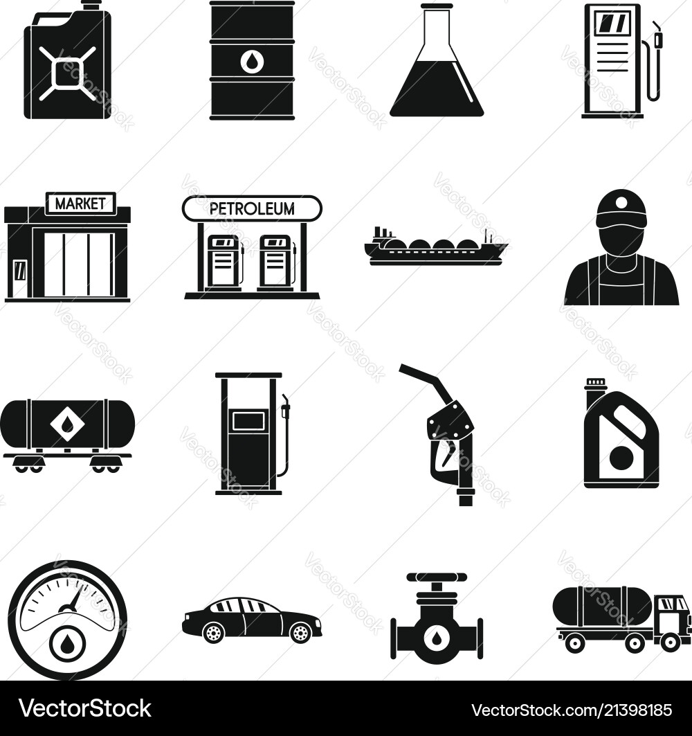 Petrol station gas fuel icons set simple style Petrol station gas fuel icons set simple style vector image