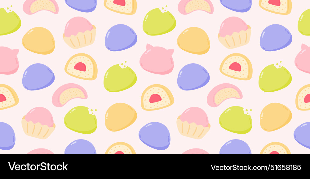 Seamless pattern with mochi of different tastes Vector Image