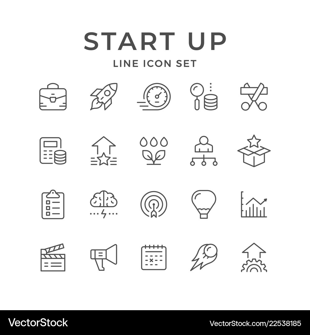 Set line icons of start up vector image