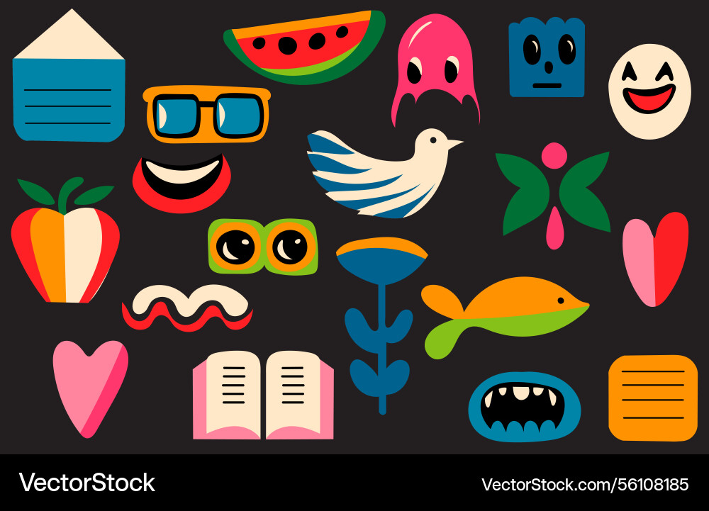 Set of simple elements in flat style on black Vector Image