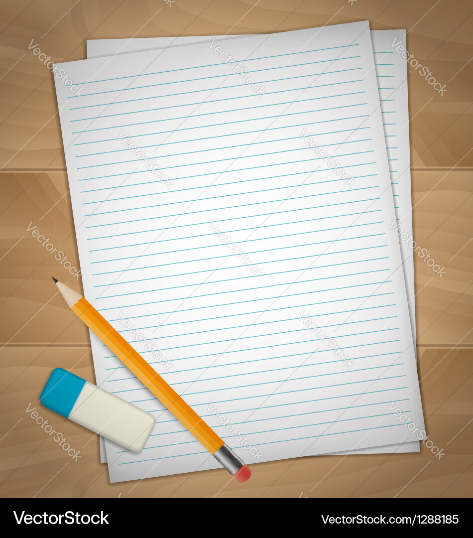 Sheets of paper rubber and pencil – Royalty-Free Vector | VectorStock, image size:950x1080