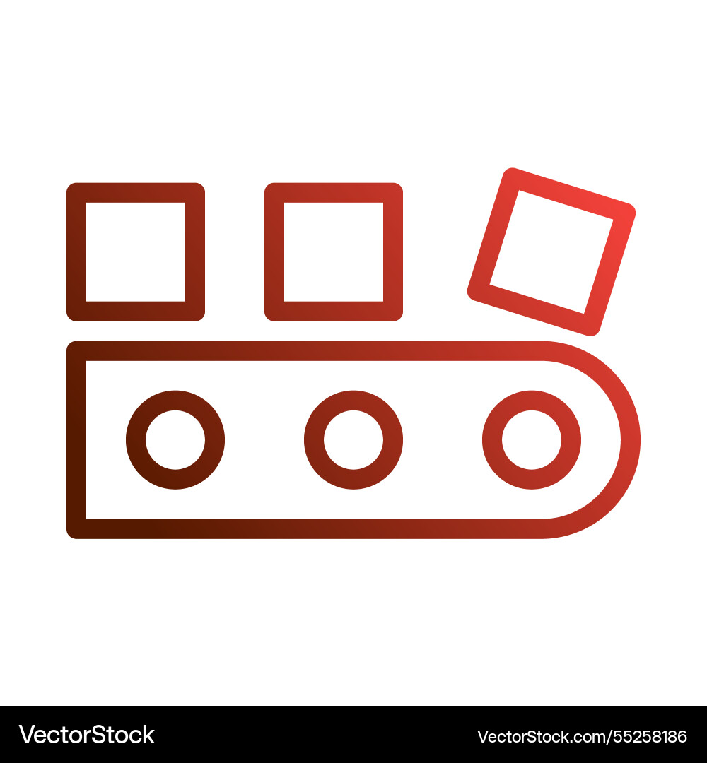 Conveyor belt with boxes moving in red gradient Conveyor belt with boxes moving in red gradient vector image