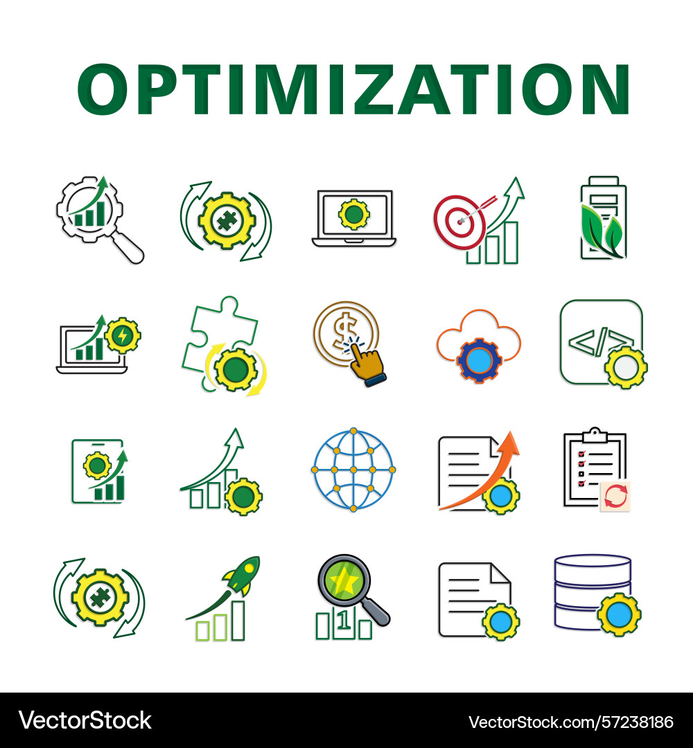 Optimization icon set database workflow seo Optimization icon set database workflow seo vector image